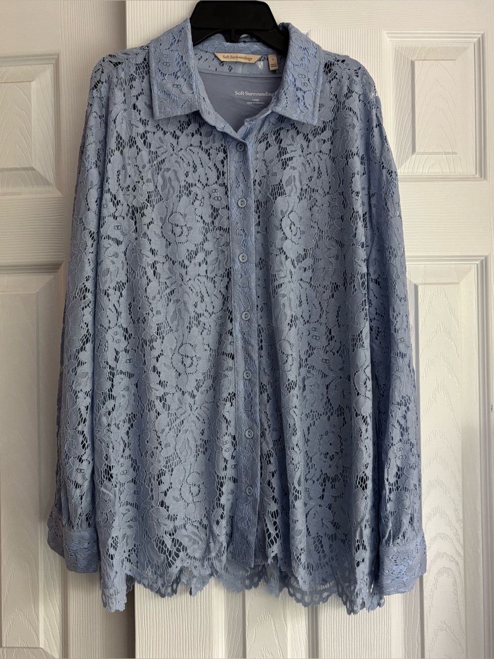 NWOT Soft Surroundings Light Blue Periwinkle 2 Pc Lace Button Down Under Shirt L